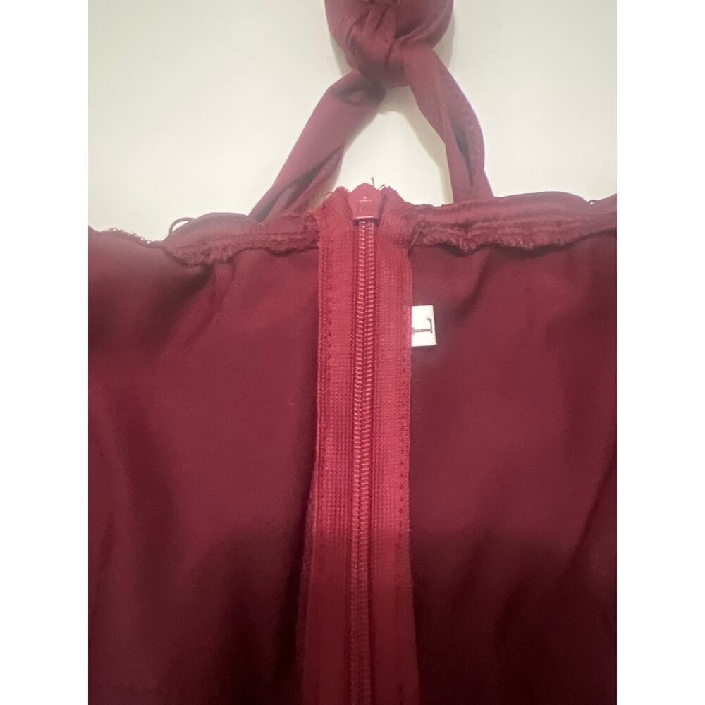 Deep V-Neck Cross Back Fringed Skirt Romper Jumpsuit Burgandy Size L - Picture 14 of 16